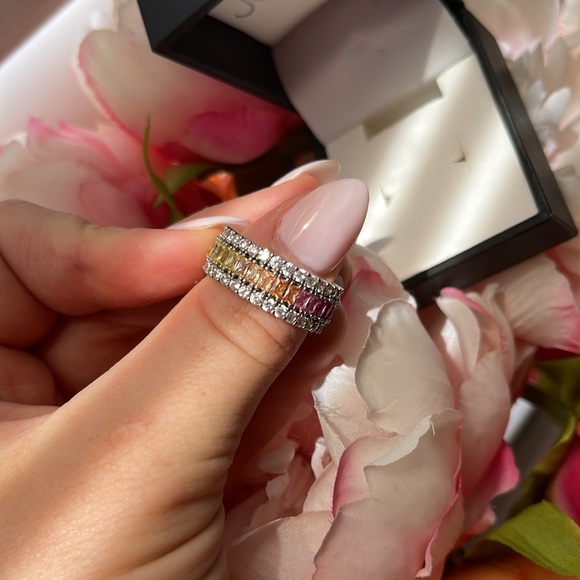 Size 8 sterling silver multi color costume ring missing one little green stone - Picture 4 of 4